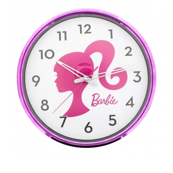 Barbie Other - Barbie Silhouette Logo Metallic Hot Pink Analog Display Wall Clock Home Decor